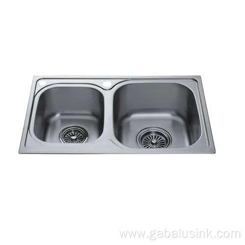 Home Kitchen Stainless Pressed Two Bowl Kitchen Sink